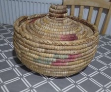 Vintage Coiled Colourful Hand Crafted Basket Large Basket Rattan  Egg Basket 