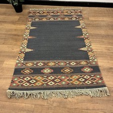 Blue Geometric Border Dhurrie