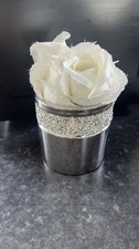 NEXT Faux Flowers Roses Ornament Silver Crushed Crystal Home Decor Flowers Vase