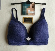 NEW EX M*S SUPERFINE COTTON NON WIRED LONGLINE PLUNGE  BRA SIZE 34DD IN INDIGO