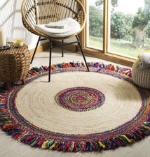 Handmade Indian Braided Round Chindi 100% Recycled Jute Rag Rug
