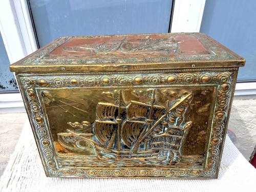Vintage embossed brass wood - on,