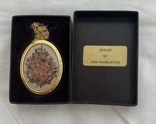 Vintage Real Dried Flowers Pendant Necklace in Original Box