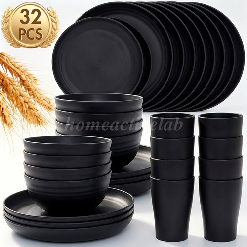 32pcs set black dinnerware - black,