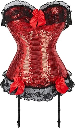 Red corset sequin black lace - corset,
