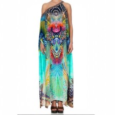 Camilla Reef Warrior Silk Kaftan Size S/M AU 8-12 One Shoulder Long Dress