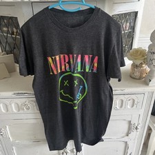Nirvana T Shirt Smiley Face Dark Grey Graphic Print Short Sleeve Mens Large