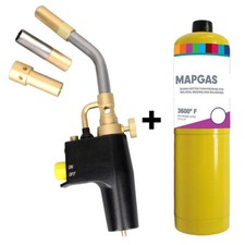 Blow Torch with MAP MAPP Gas Bottle & 3 Nozzles - Plumbing, Soldering, Brazing