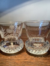 2 Thistle Shaped Whiskey Tot Glasses 6cm Tall Glenmorangie & Flower Of Scotland