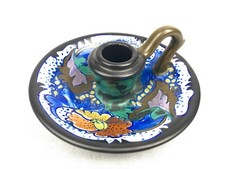 Gouda Pottery Chamber Stick / Vase / Blue / Brown / Turquoise / Art Deco 1927