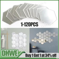 120PCS Mirror Tiles Wall Sticker Self Adhesive Square Stick On Art Home Decor