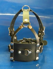 4 inch silicone penis real leather locking panel head harness bdsm ball gag MALE