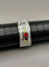 Vintage Cloisonne Butterfly & Flower Siam Silver Ring - Size O