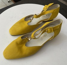 VTG LOLA TOKIO SUEDE MUSTARD YELLOW LOW BLOCK HEEL SIZE 4 EU 36 CRYSTAL SHOES