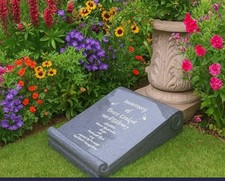 Personalised Flat Grey Granite Scroll Gravestone Headstone Cemetery Grave Marker