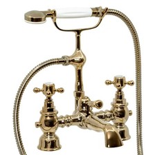 Traditional Victorian Edwardian Deck Mounted Bath Shower Mixer Tap Gold