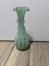 Vintage MURANO Latticino Venetian Ribbon Art Glass Vase 7” Tall