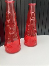 Pair Of Red Glass Bubbled