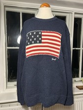 Gant American Flag Navy Red White Blue Sweater 100% Cotton Graphic Knit (Medium)