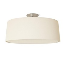 Flush Ceiling Light Natural Fabric Shade Chrome Detail Modern Design