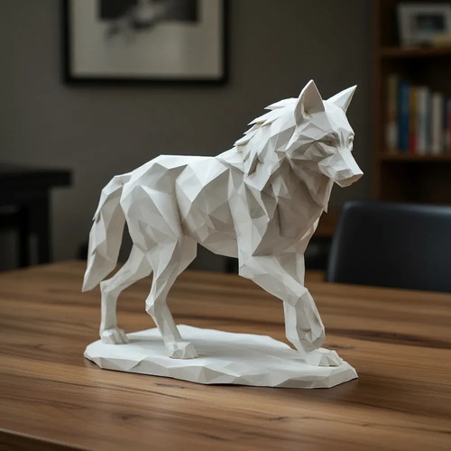Low poly wolf sculpture - sculpture,