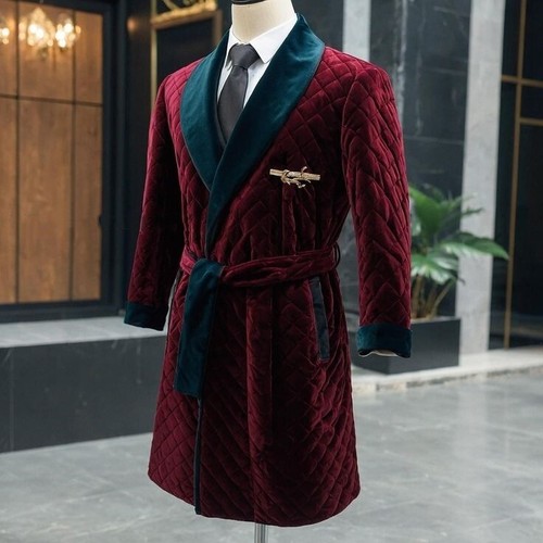 Burgundy men smoking jacket - smoking,