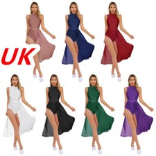 UK Womens Lyrical Modern Dance Glitter Sleeveless Leotards Dress Dancewear