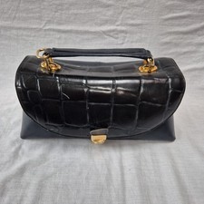 Vintage Black Doctor Style Handbag Top Handle Doctor Bag Mock Croc Vintage Bag