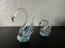 Vintage Pair Of Murano Glass Swans Large & Small
