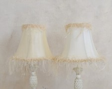 Vintage Set of 2 Fabric Bead & Fringe Lampshades 20x23 cm