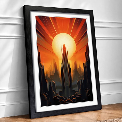 Art deco sunset line framed - art,