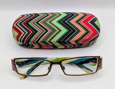 Vintage Missoni Blue Green Stripe Glasses Chevron Case Y2K 2000s Retro