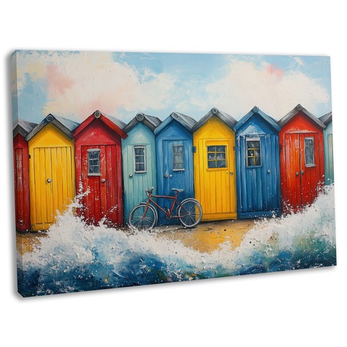 Colourful beach huts canvas - beach,