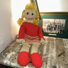 Vintage Hand-Knitted Rag Doll – 1970s-1980s Handmade Wool Toy – 24 Inches (60cm)