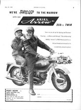 1960 Advert for ARIEL 'Arrow' 250cc Motorcycles (2) Original Print Ad Ephemera