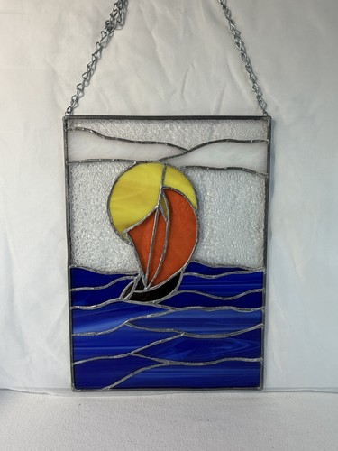 Vintage stained glass sailboat - vintage,