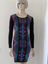 Alice by Temperley Knit  Dress XS UK8 Geometric Black Pink Blue Figure Hugging