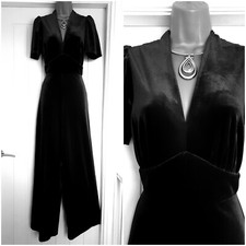 Vintage 1970s Inspired Black Velvet Disco Party Jumpsuit UK 14 CHRISTMAS PARTY