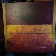 Signed K Hillman 20th C. Red Abstract Floridian Sea Beach Oil Painting on canvas