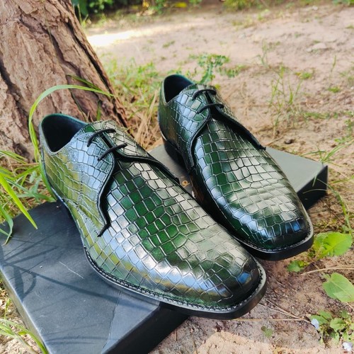 Men green croc derby shoes - men’s,
