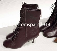 ZARA NEW WOMAN LECE-UP LEATHER KITTEN ANKLE BOOTS BROWN 35-42 3148/610/700