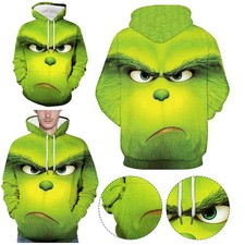 Unisex The Grinch Print Hoodie Casual Hooded Sweatshirt Jumper Christmas Gifts