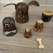 Christmas Russian Dolls dogs floppy ears stacking nestling Animals Wooden Toy 