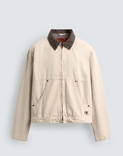 ZARA Men Paint Splatter Denim Jacket Contrast Collar Medium Oyster White