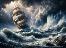 SHIPWRECK. Sail Boat. Storm
