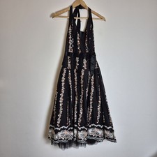B Young S Black Floral Petticoat  Halter Neck Sleeveless Midi Dress Sequins