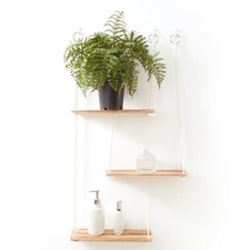 3 Tier Hanging Floating Shelves Wooden Wall Mounted Storage Shelf with String