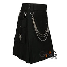 Men's Black Utility Chain Gothic Kilt Sizes 28" to 62"