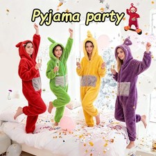 Adult Teletubbies Lala Costume Jumpsuit Pyjama Fancy Dress Party Cosplay