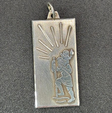 Vintage S&K 1980 Rectangle 925 Sterling Silver Hallmarked St Christopher Pendant